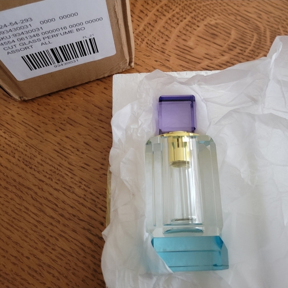 Anthropologie Cut Glass Perfume Bottle - clear, purple, aqua - Picture 5 of 8